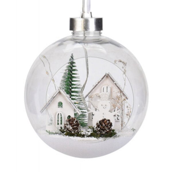 Χριστουγεννιάτικη Μπάλα Οροφής Διάφανη με Σπιτάκια Λευκά και LED (15cm)